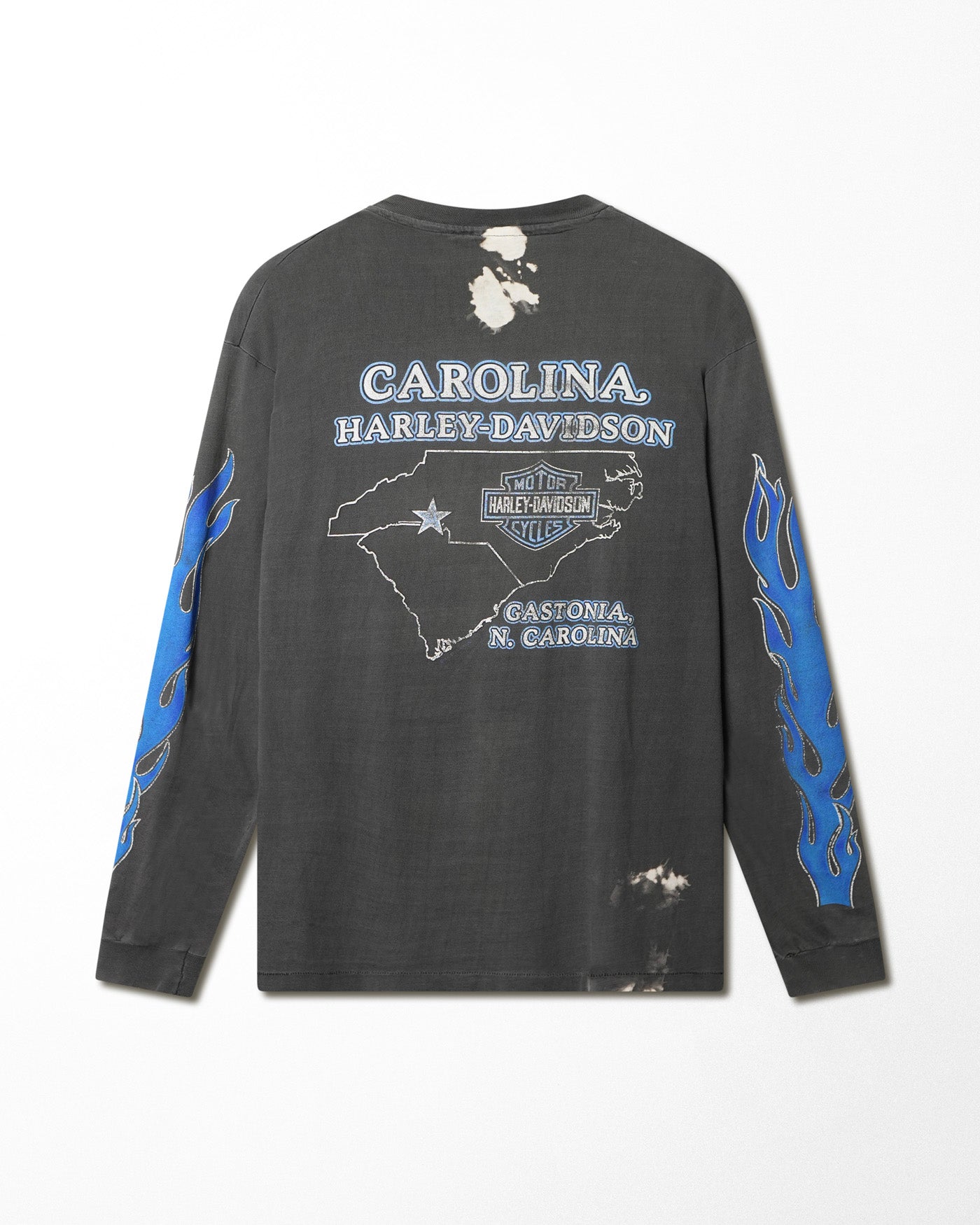 HANES HARLEY DAVIDSON "BLUE FLAMES" BLACK FADED LONG SLEEVE T-SHIRT