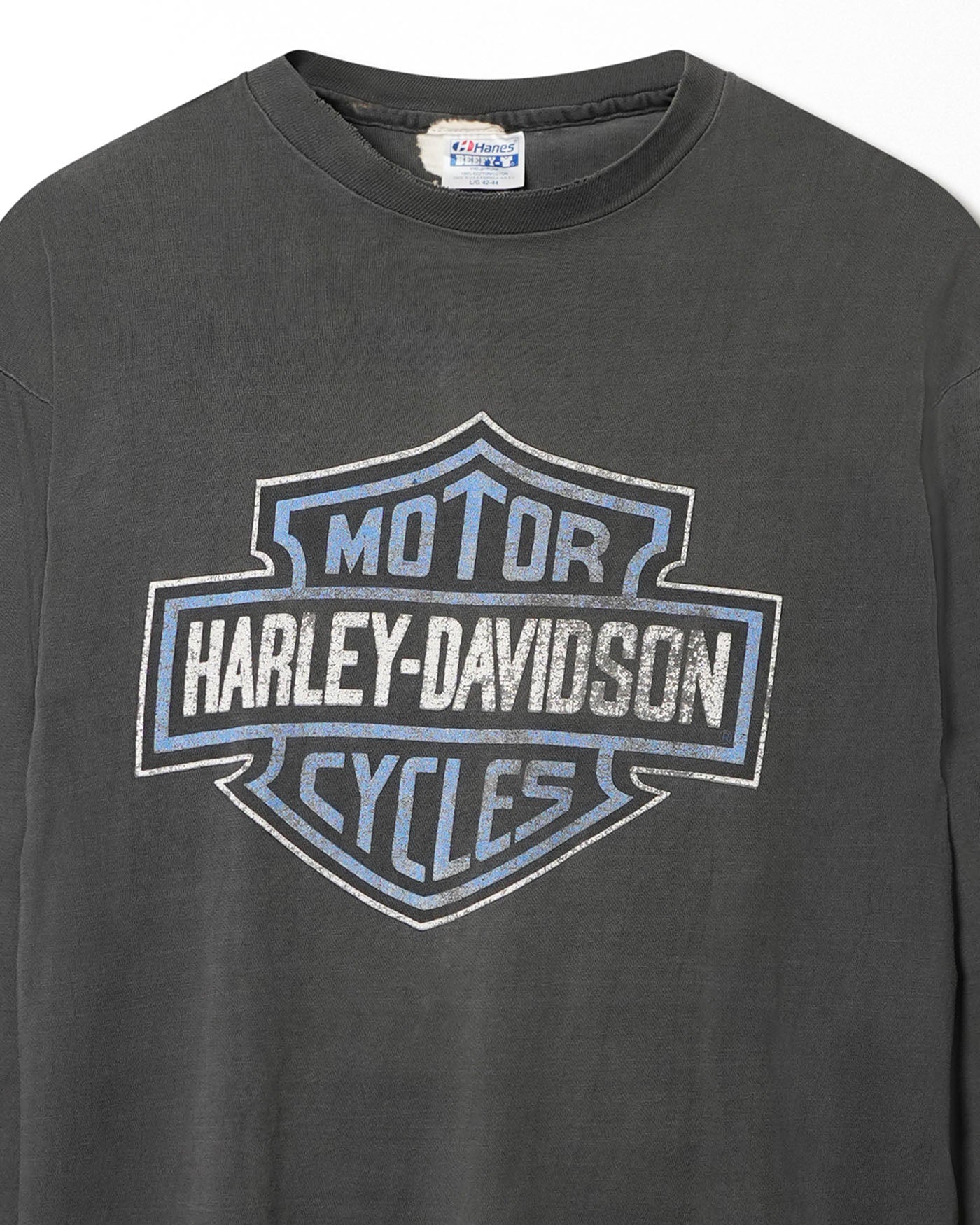 HANES HARLEY DAVIDSON "BLUE FLAMES" BLACK FADED LONG SLEEVE T-SHIRT