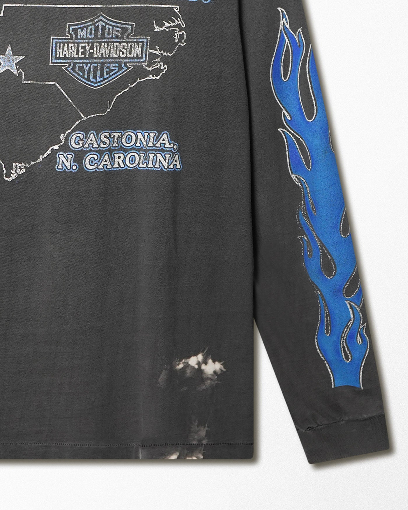 HANES HARLEY DAVIDSON "BLUE FLAMES" BLACK FADED LONG SLEEVE T-SHIRT