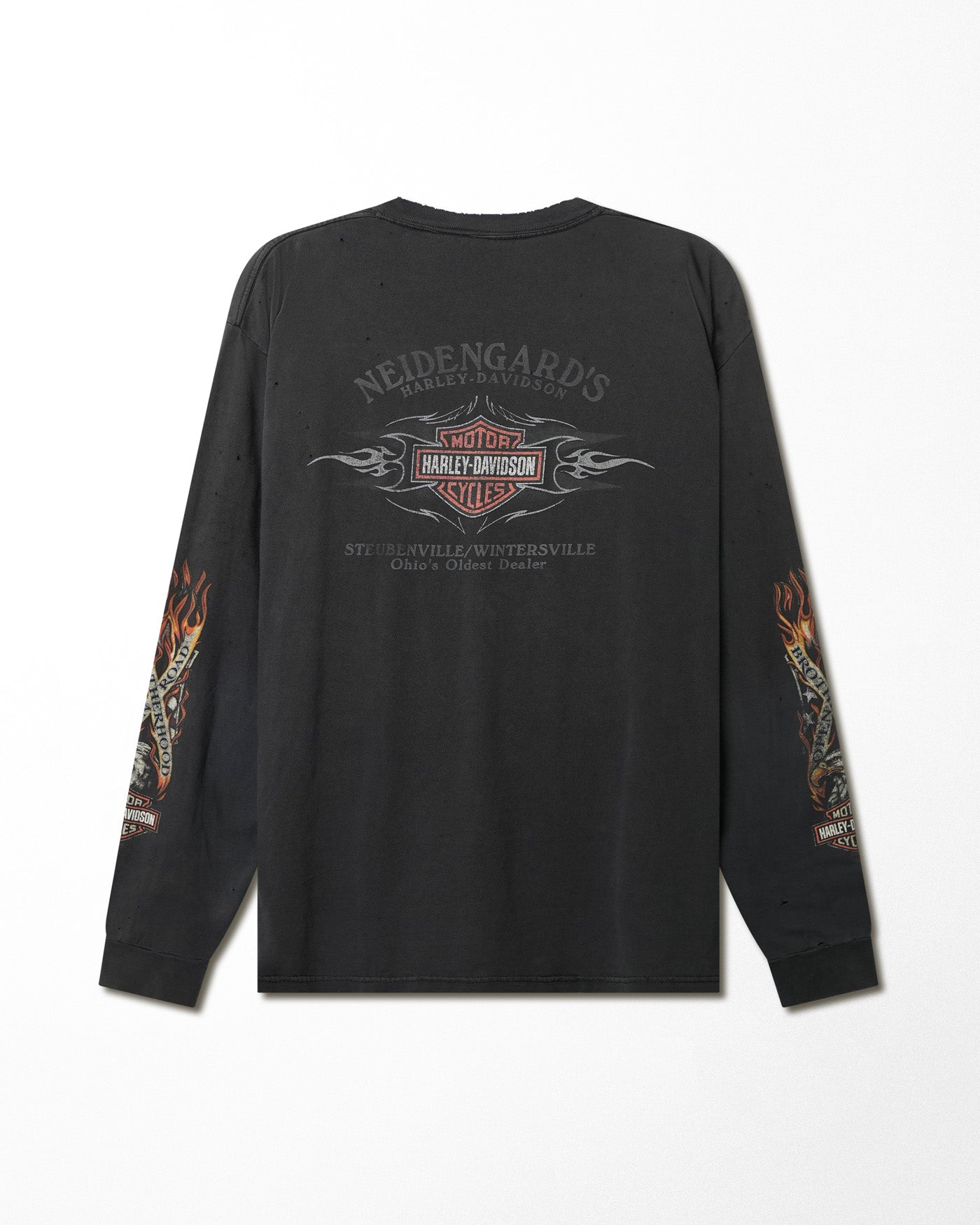 HARLEY DAVIDSON "BROTHERHOOD" BLACK FADED DISTRESSED POCKET LONG SLEEVE T-SHIRT