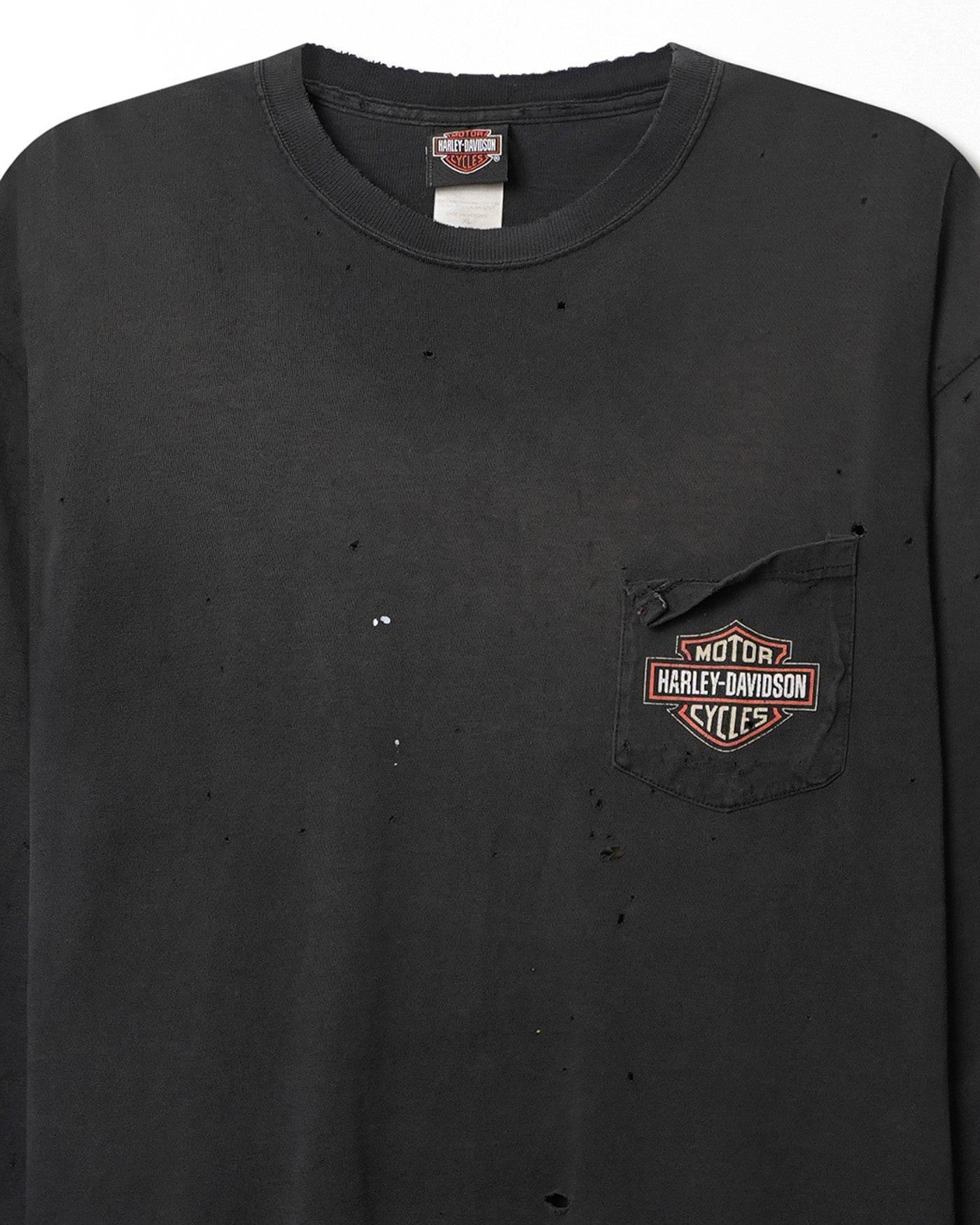 HARLEY DAVIDSON "BROTHERHOOD" BLACK FADED DISTRESSED POCKET LONG SLEEVE T-SHIRT