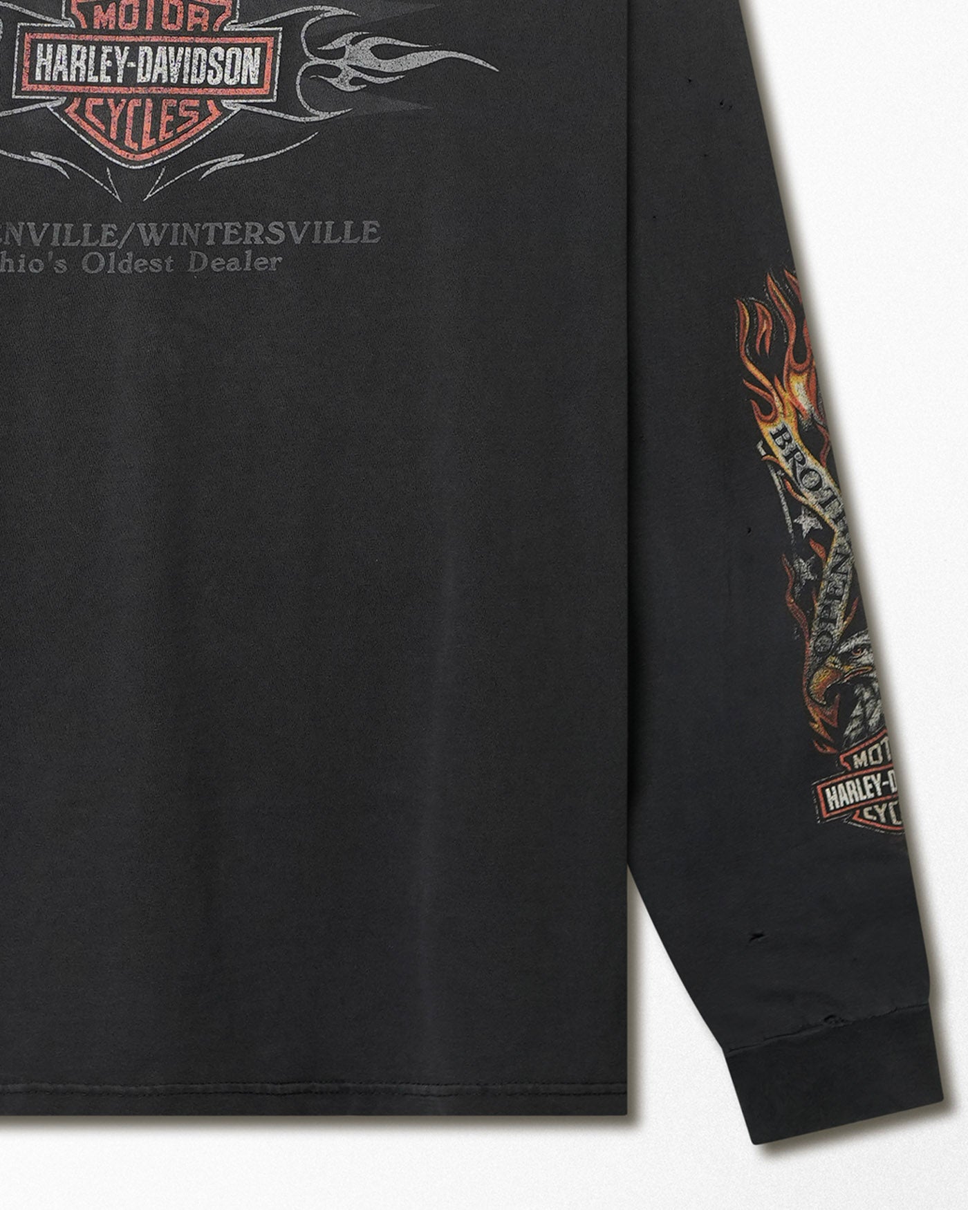 HARLEY DAVIDSON "BROTHERHOOD" BLACK FADED DISTRESSED POCKET LONG SLEEVE T-SHIRT
