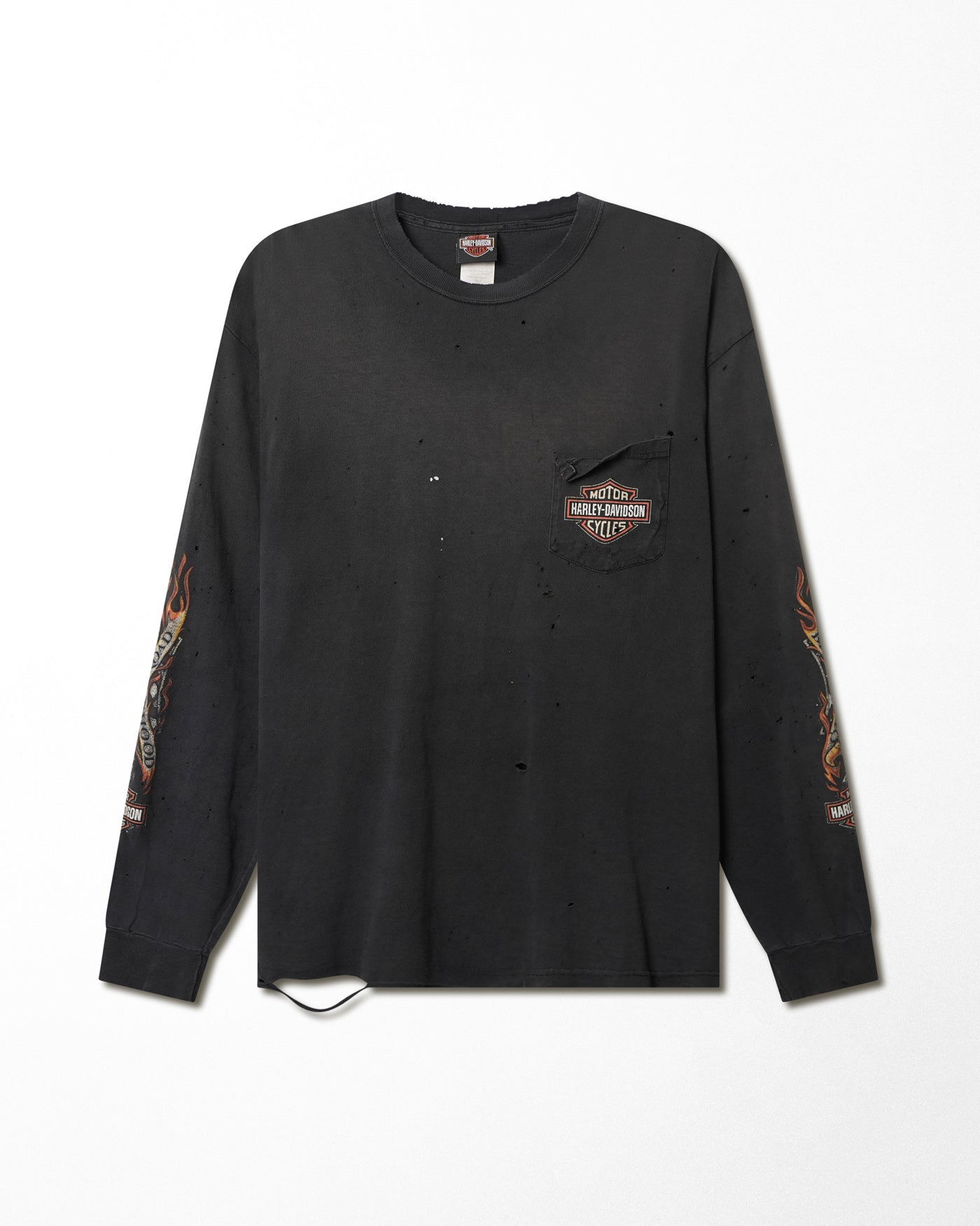 HARLEY DAVIDSON "BROTHERHOOD" BLACK FADED DISTRESSED POCKET LONG SLEEVE T-SHIRT