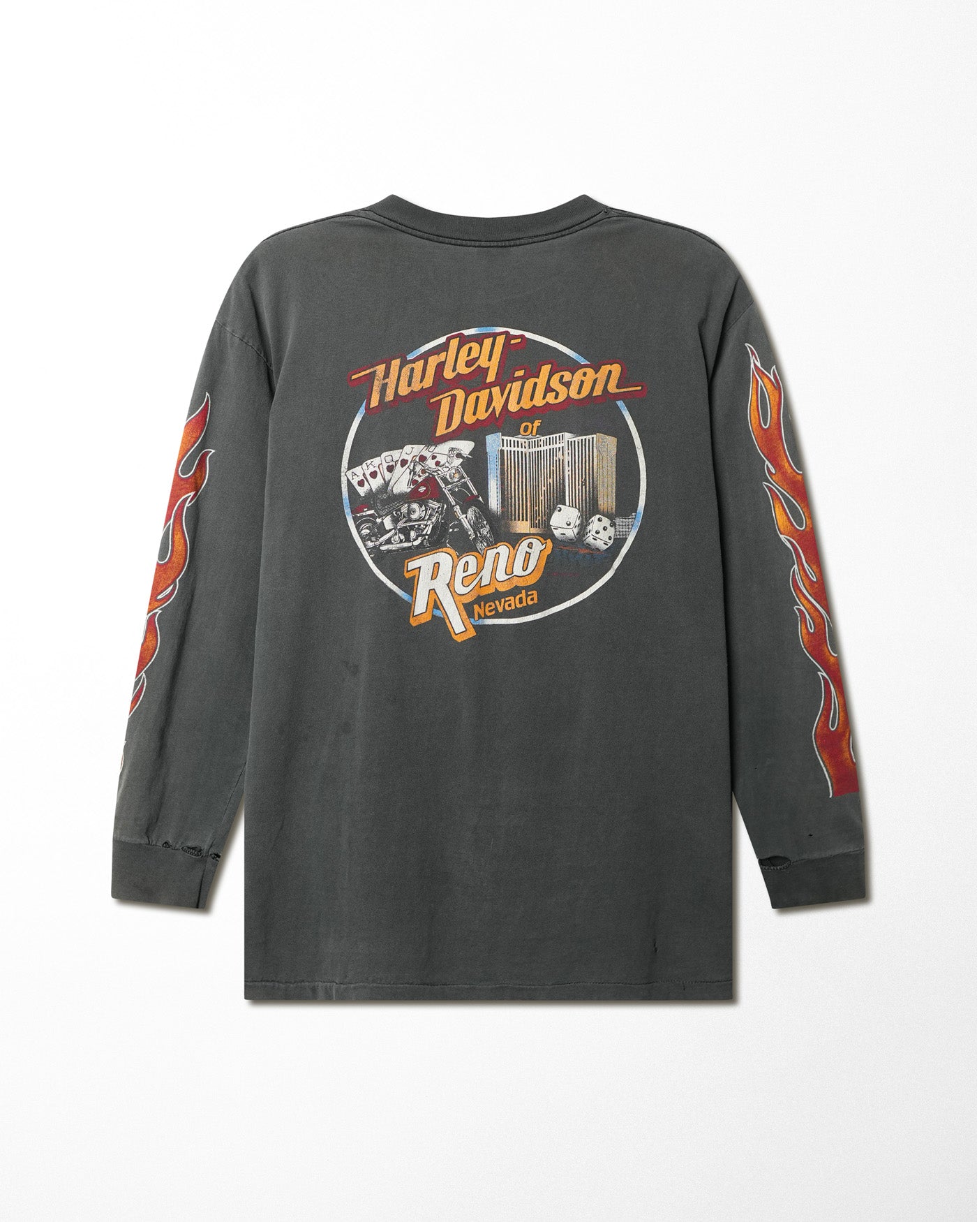 TOUCH OF GOLD HARLEY DAVIDSON "RED FLAMES" BLACK FADED LONG SLEEVE T-SHIRT