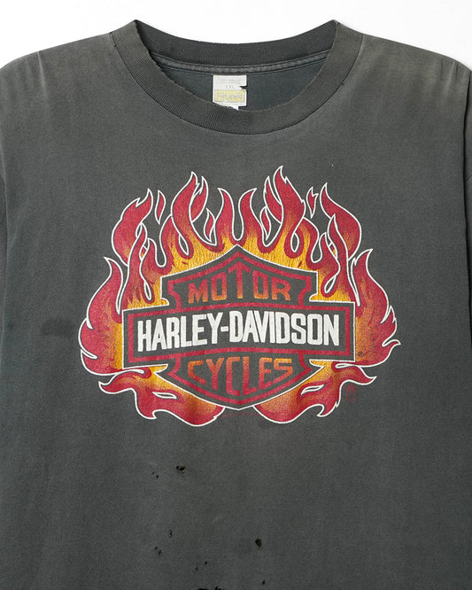 TOUCH OF GOLD HARLEY DAVIDSON "RED FLAMES" BLACK FADED LONG SLEEVE T-SHIRT