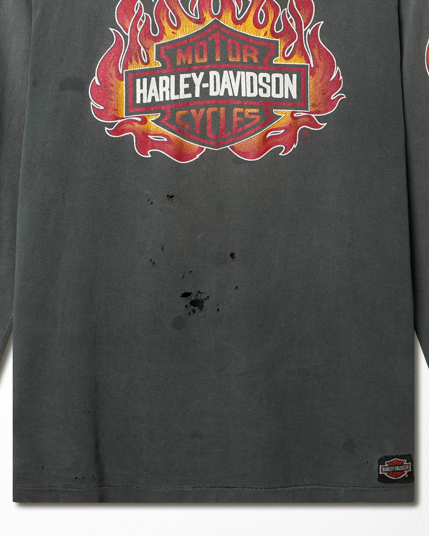 TOUCH OF GOLD HARLEY DAVIDSON "RED FLAMES" BLACK FADED LONG SLEEVE T-SHIRT