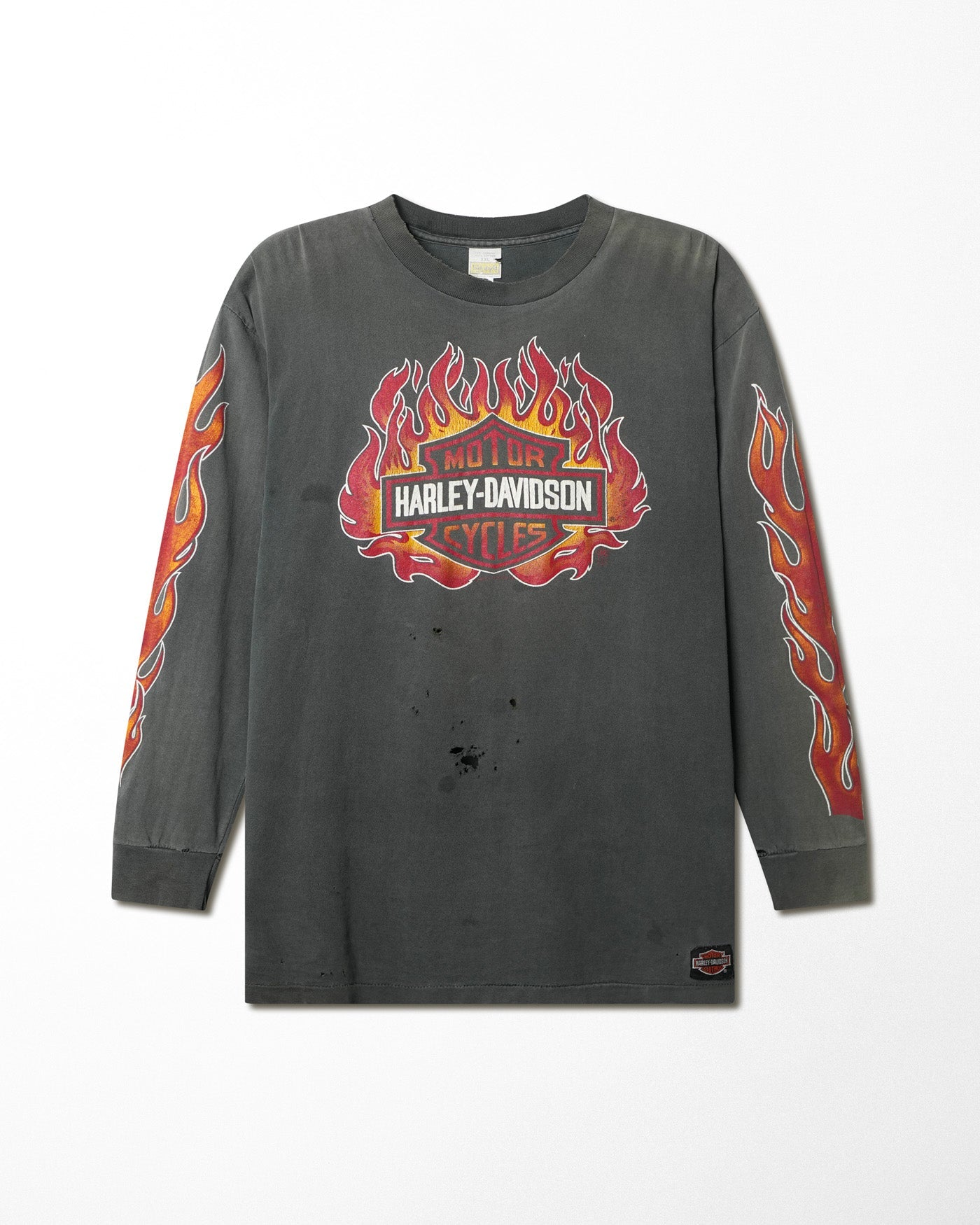 TOUCH OF GOLD HARLEY DAVIDSON "RED FLAMES" BLACK FADED LONG SLEEVE T-SHIRT