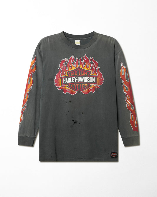 TOUCH OF GOLD HARLEY DAVIDSON "RED FLAMES" BLACK FADED LONG SLEEVE T-SHIRT