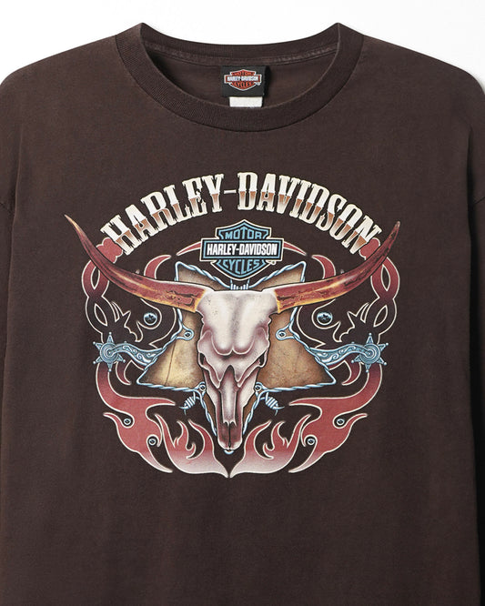 HARLEY-DAVIDSON "LONGHORN SKULL" BROWN LONGSLEEVE T-SHIRT