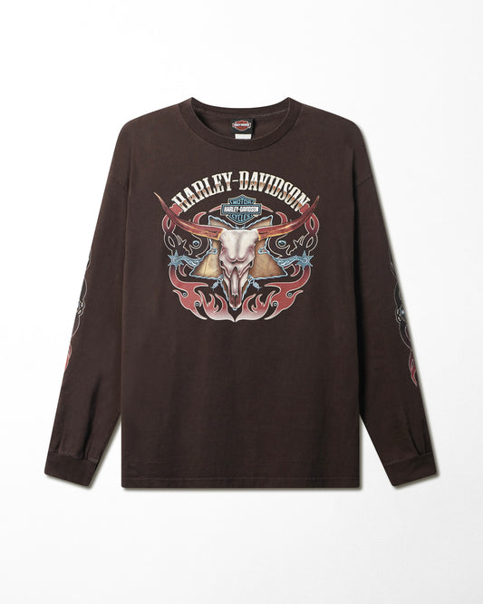 HARLEY-DAVIDSON "LONGHORN SKULL" BROWN LONGSLEEVE T-SHIRT
