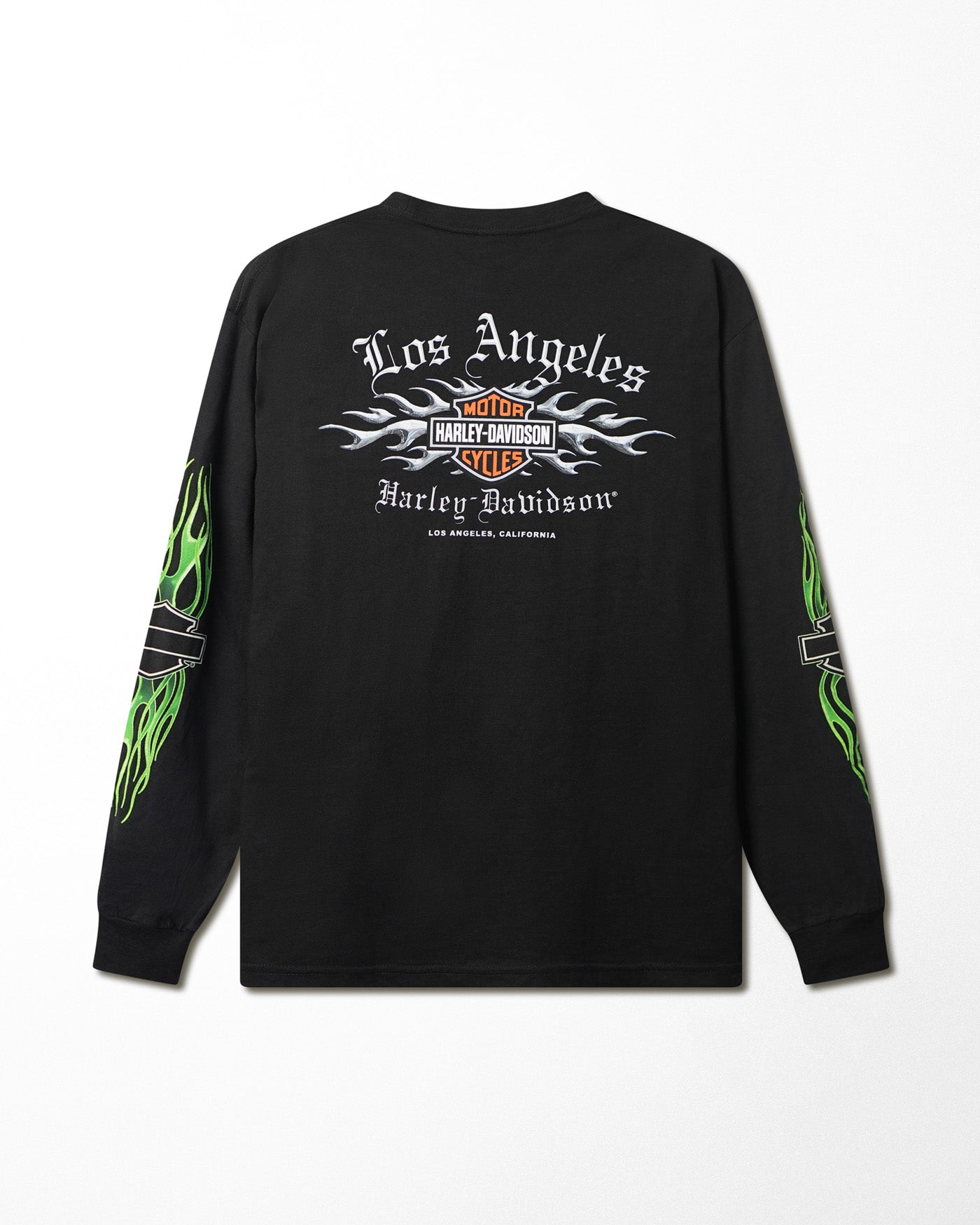 HARLEY DAVIDSON "GREEN FLAMES" BLACK LONG SLEEVE T-SHIRT