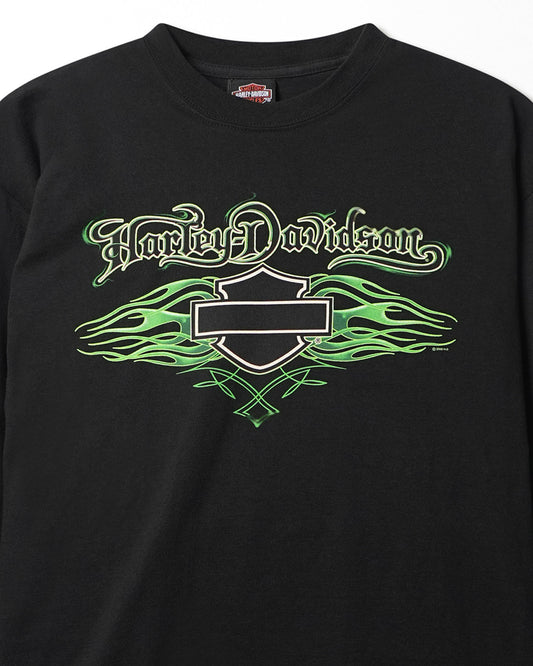 HARLEY DAVIDSON "GREEN FLAMES" BLACK LONG SLEEVE T-SHIRT