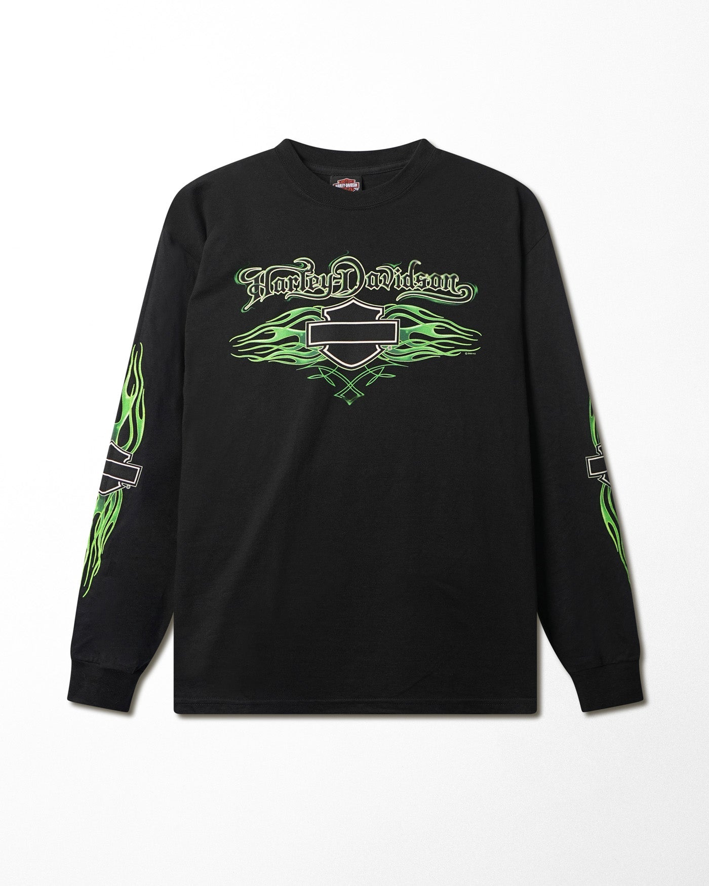 HARLEY DAVIDSON "GREEN FLAMES" BLACK LONG SLEEVE T-SHIRT