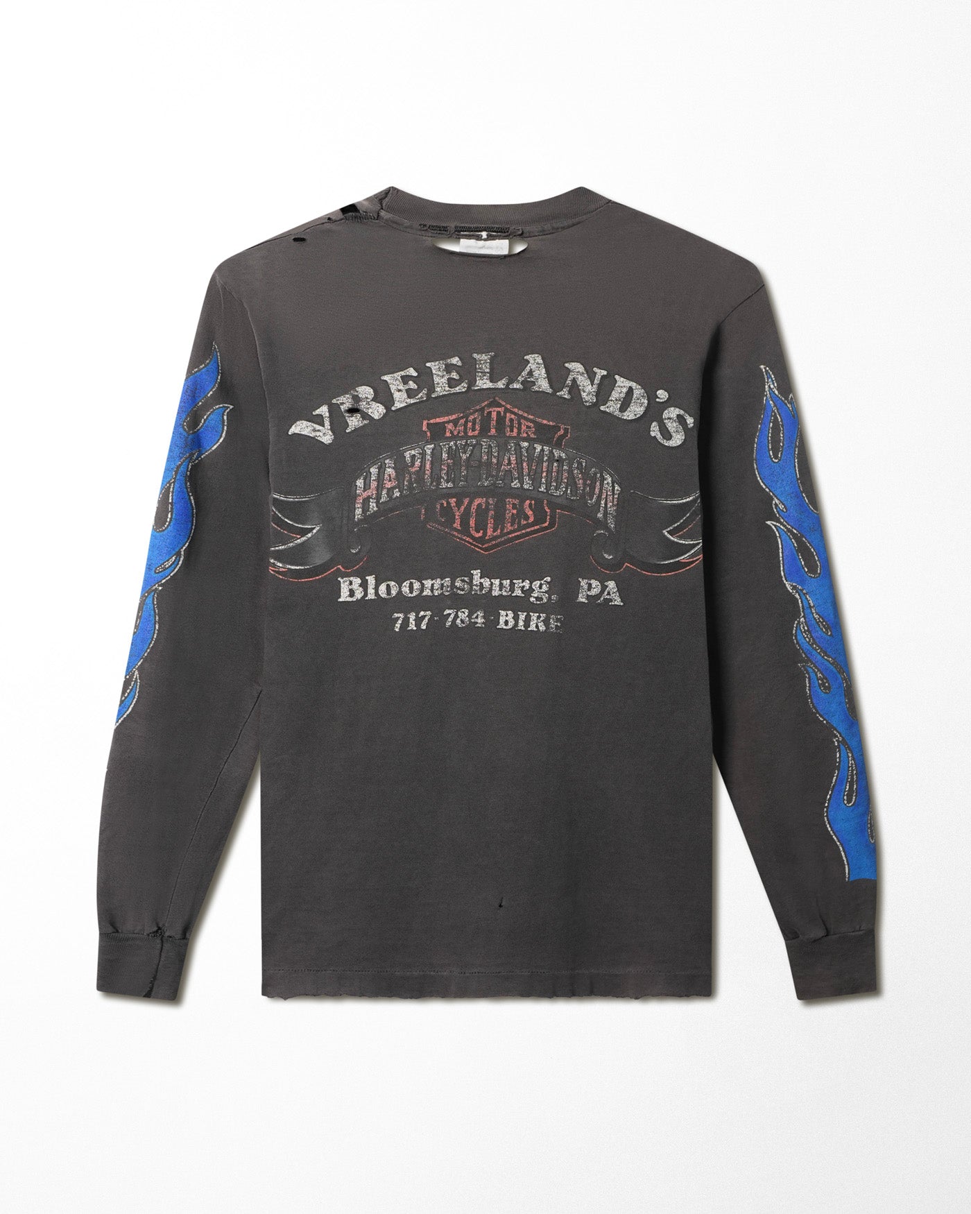 HANES HARLEY DAVIDSON "BLUE FLAMES" BLACK FADED LONG SLEEVE T-SHIRT