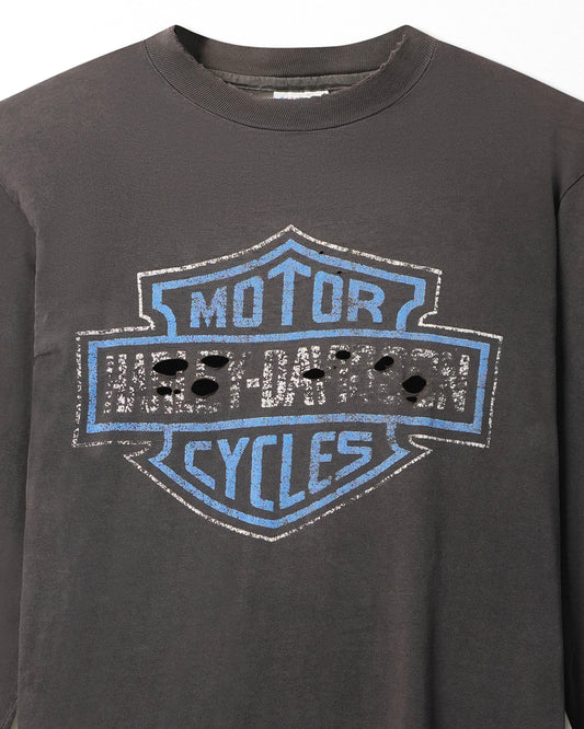 HANES HARLEY DAVIDSON "BLUE FLAMES" BLACK FADED LONG SLEEVE T-SHIRT