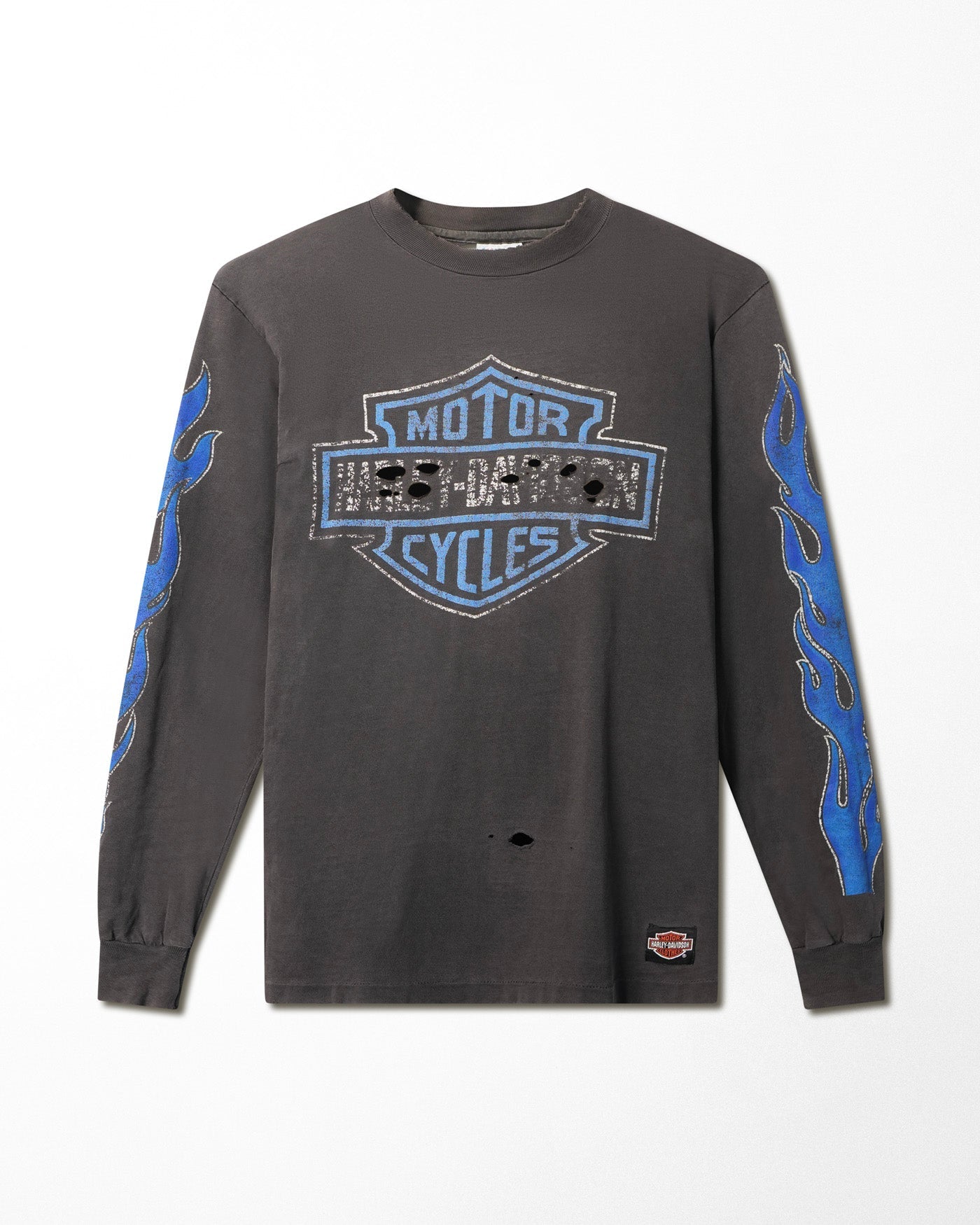 HANES HARLEY DAVIDSON "BLUE FLAMES" BLACK FADED LONG SLEEVE T-SHIRT