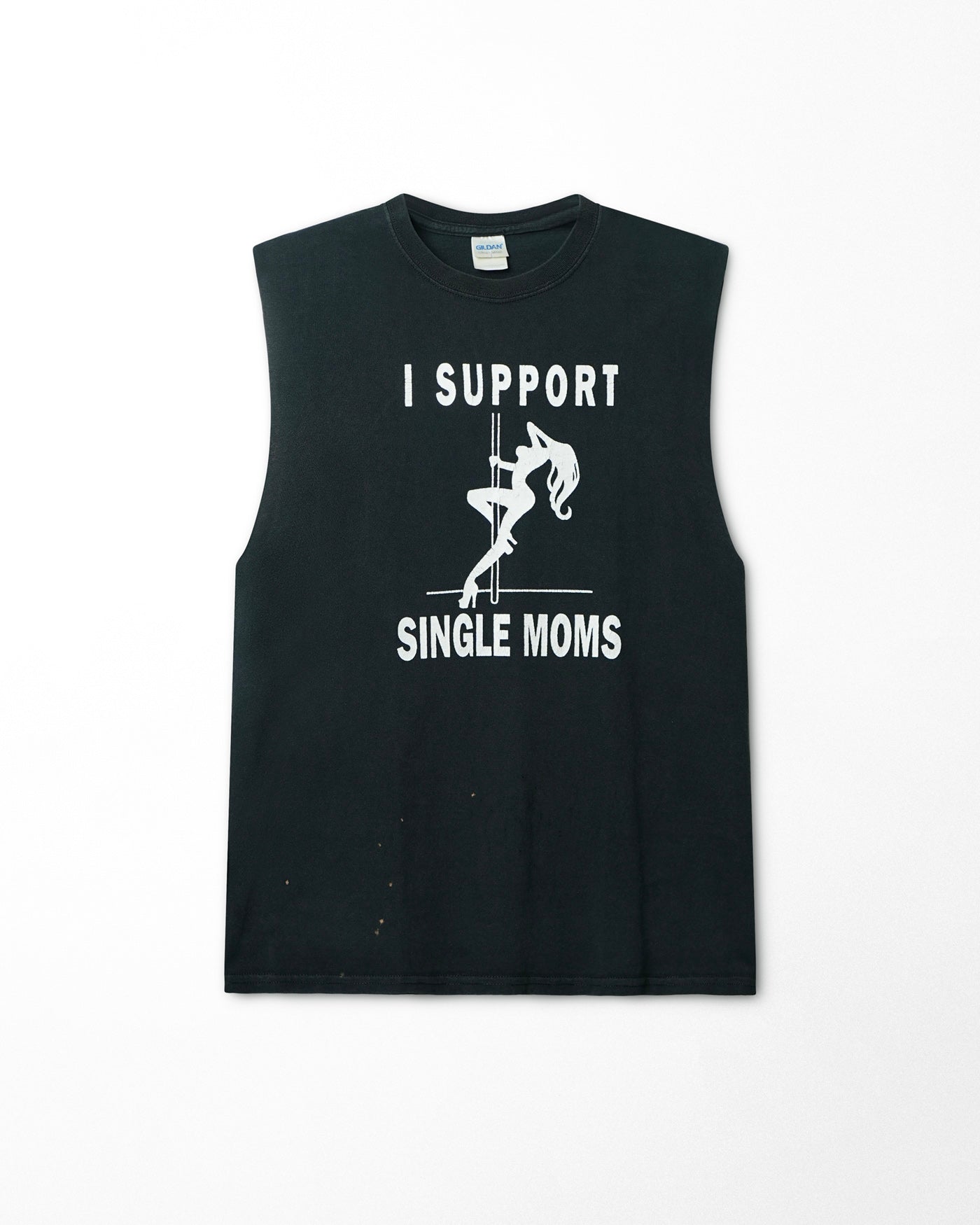 GILDAN "I SUPPORT SINGLE MOMS" BLACK SLEEVELESS T-SHIRT