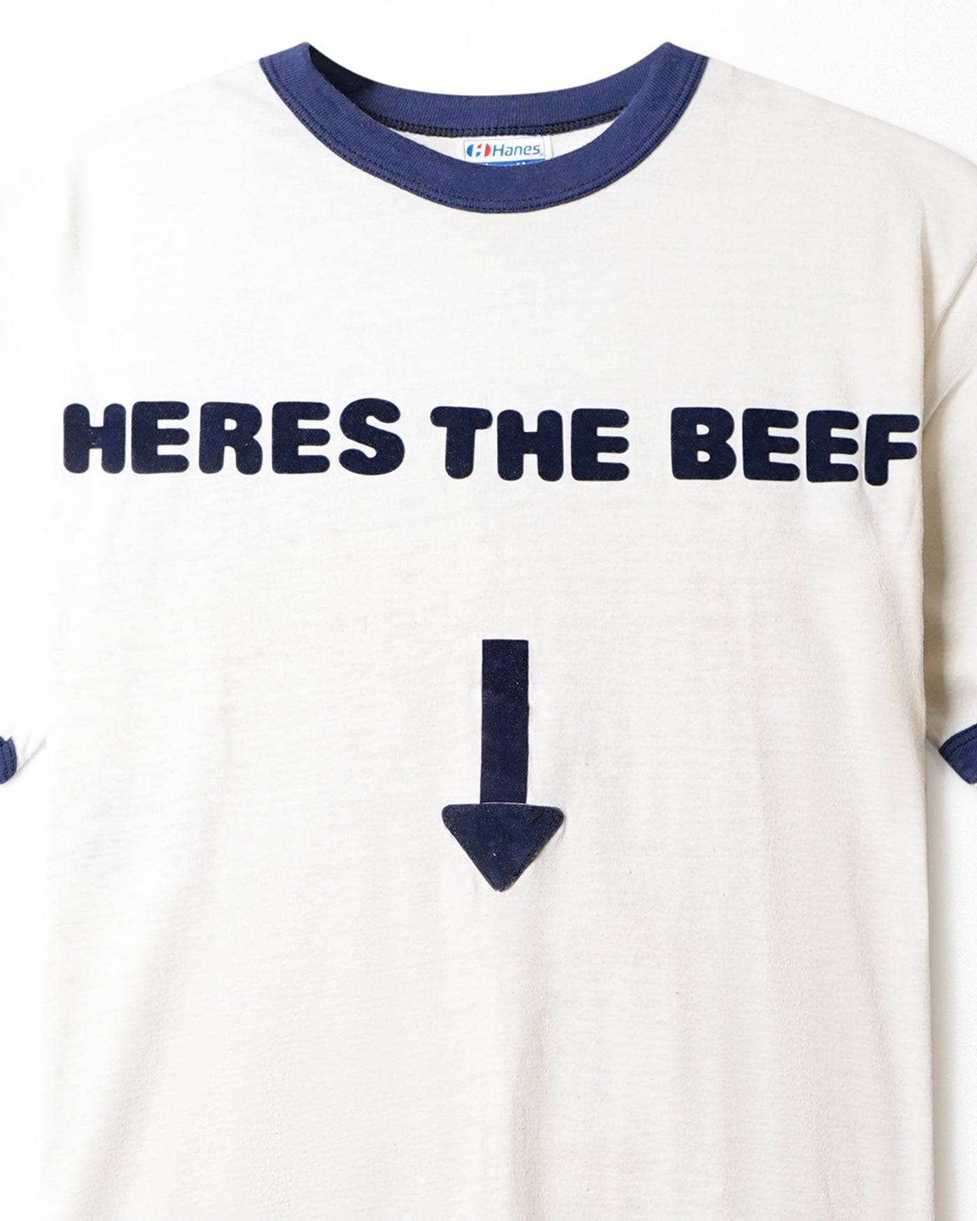 HANES "HERES THE BEEF" WHITE RINGER T-SHIRT