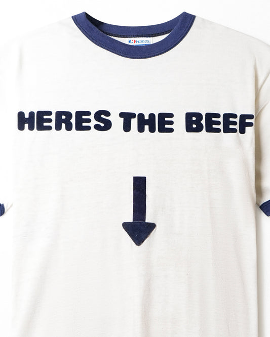 HANES "HERES THE BEEF" WHITE RINGER T-SHIRT