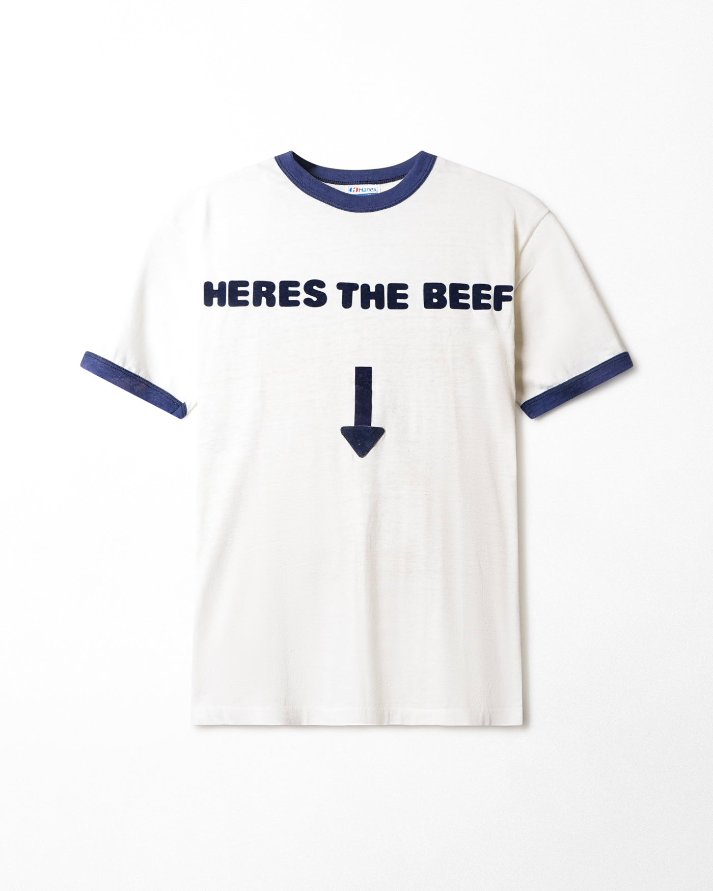 HANES "HERES THE BEEF" WHITE RINGER T-SHIRT