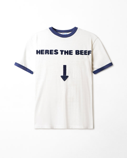 HANES "HERES THE BEEF" WHITE RINGER T-SHIRT