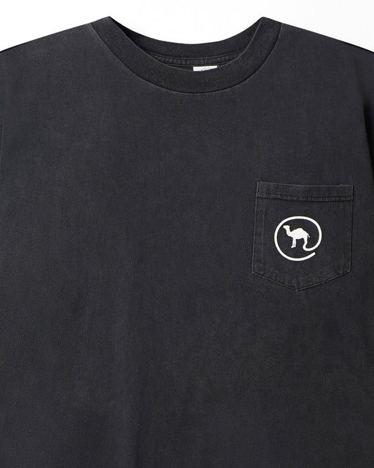 CAMEL BLACK FADED POCKET T-SHIRT
