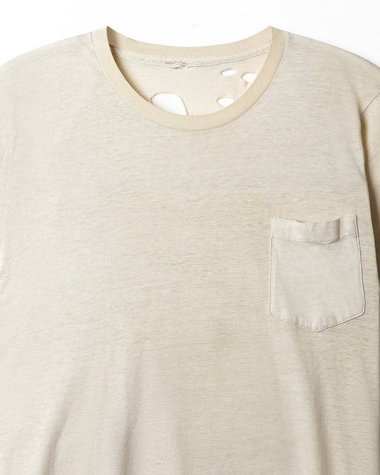 CREAM DISTRESSED POCKET T-SHIRT