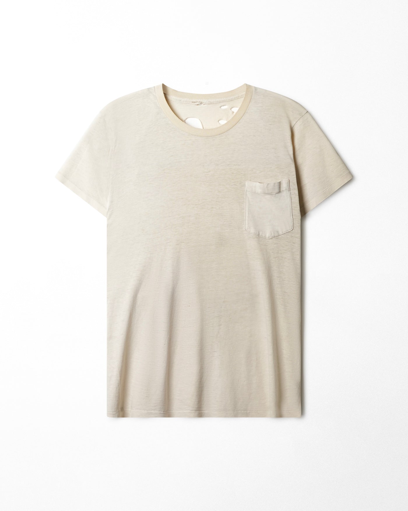 CREAM DISTRESSED POCKET T-SHIRT