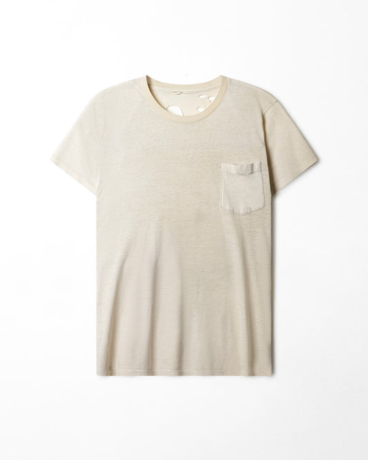 CREAM DISTRESSED POCKET T-SHIRT