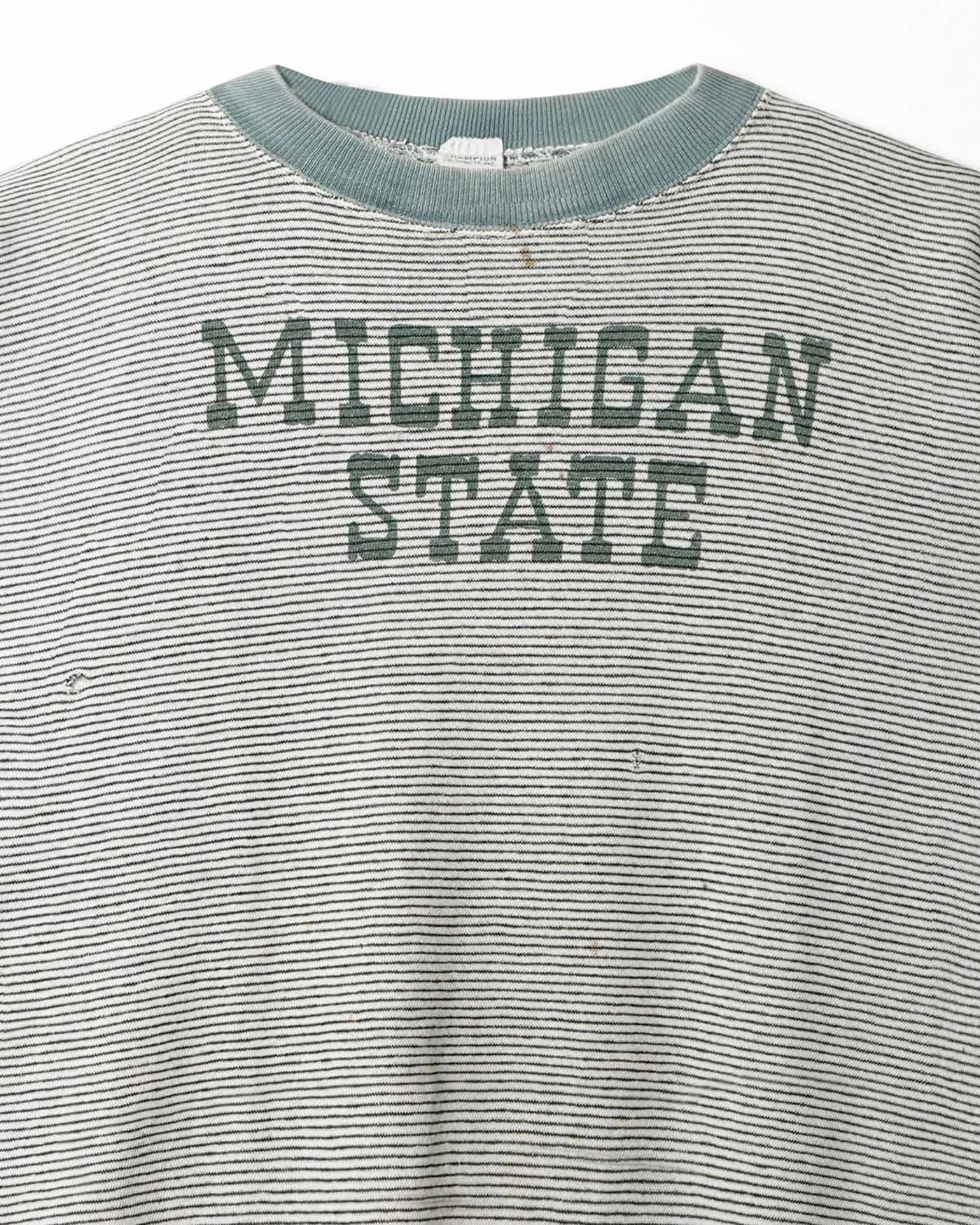 CHAMPION "MICHIGAN STATE" GREEN-TRIM STRIPED FADED T-SHIRT