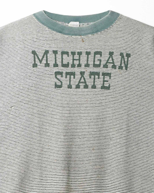 CHAMPION "MICHIGAN STATE" GREEN-TRIM STRIPED FADED T-SHIRT