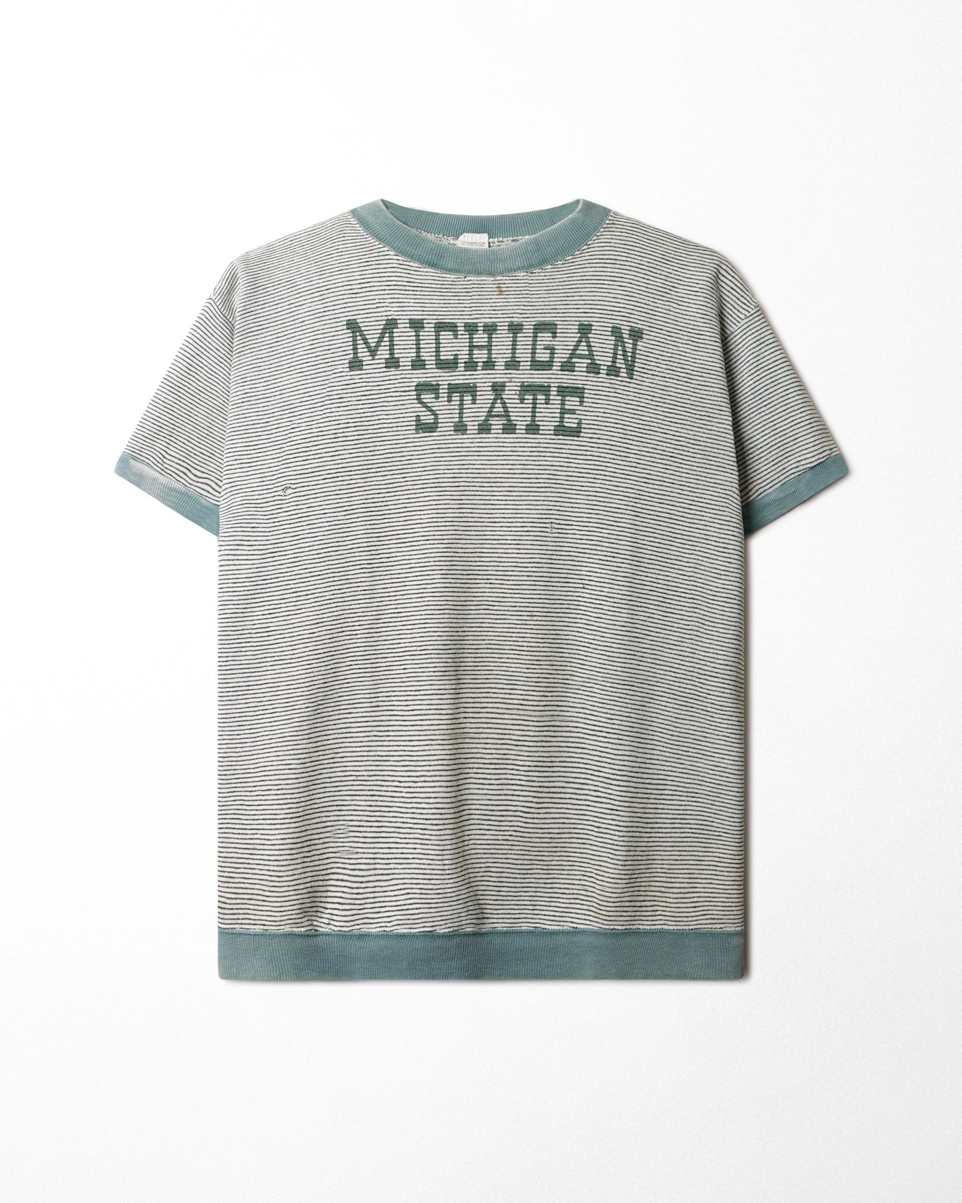 CHAMPION "MICHIGAN STATE" GREEN-TRIM STRIPED FADED T-SHIRT