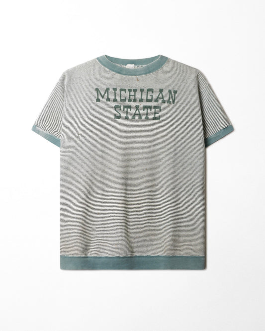 CHAMPION "MICHIGAN STATE" GREEN-TRIM STRIPED FADED T-SHIRT
