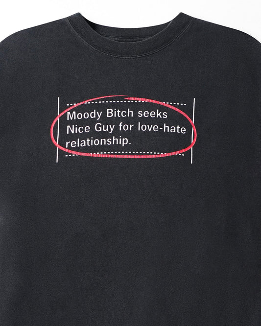 HANES "MOODY BITCH SEEKS" BLACK FADED T-SHIRT
