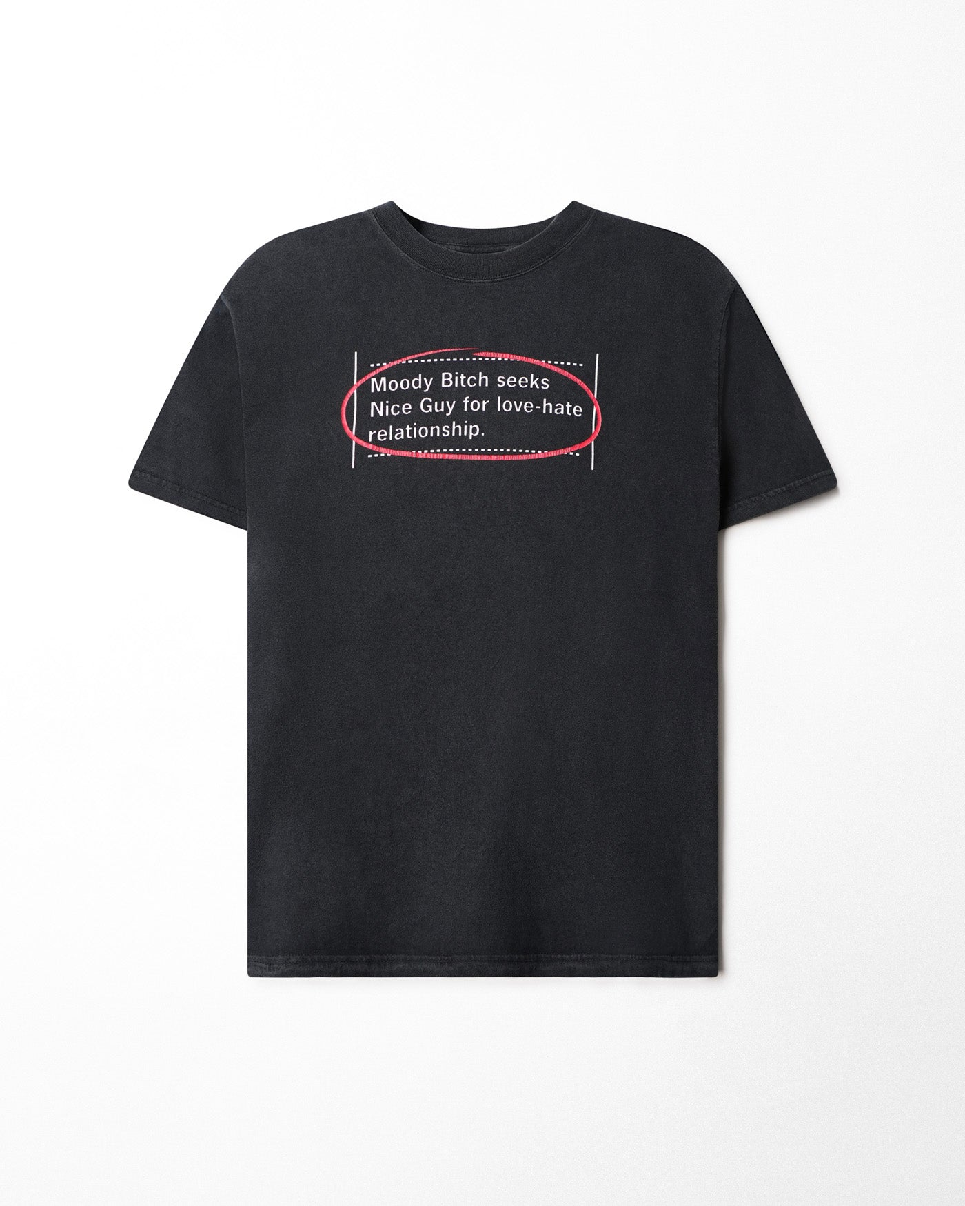 HANES "MOODY BITCH SEEKS" BLACK FADED T-SHIRT