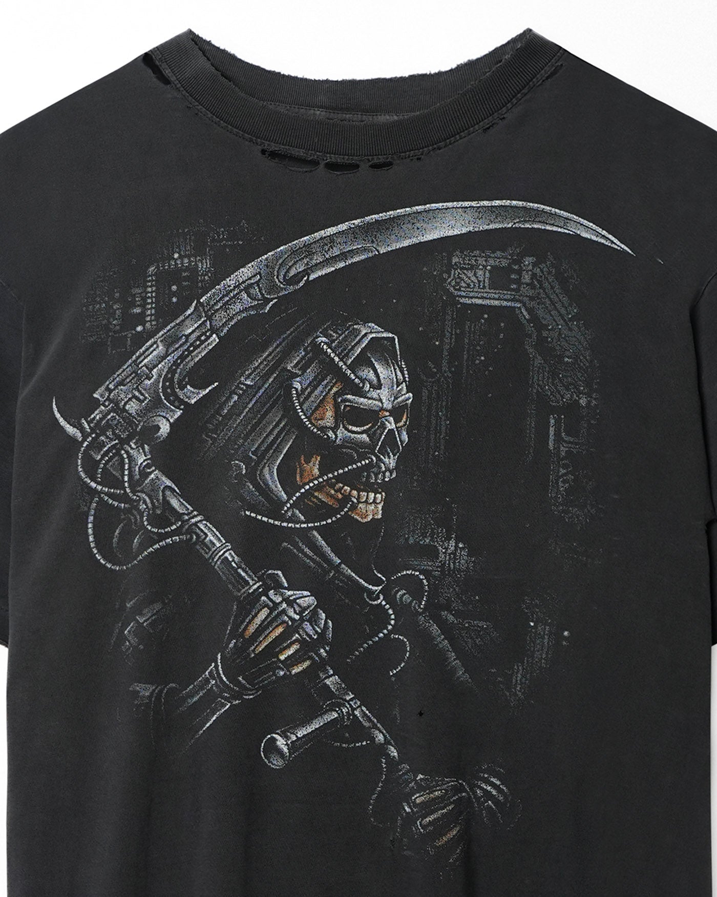 "GRIM REAPER" BLACK FADED DISTRESSED REVERSIBLE T-SHIRT