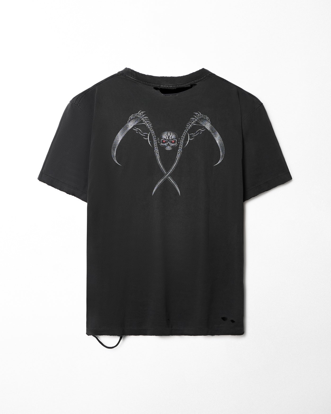 "GRIM REAPER" BLACK FADED DISTRESSED REVERSIBLE T-SHIRT