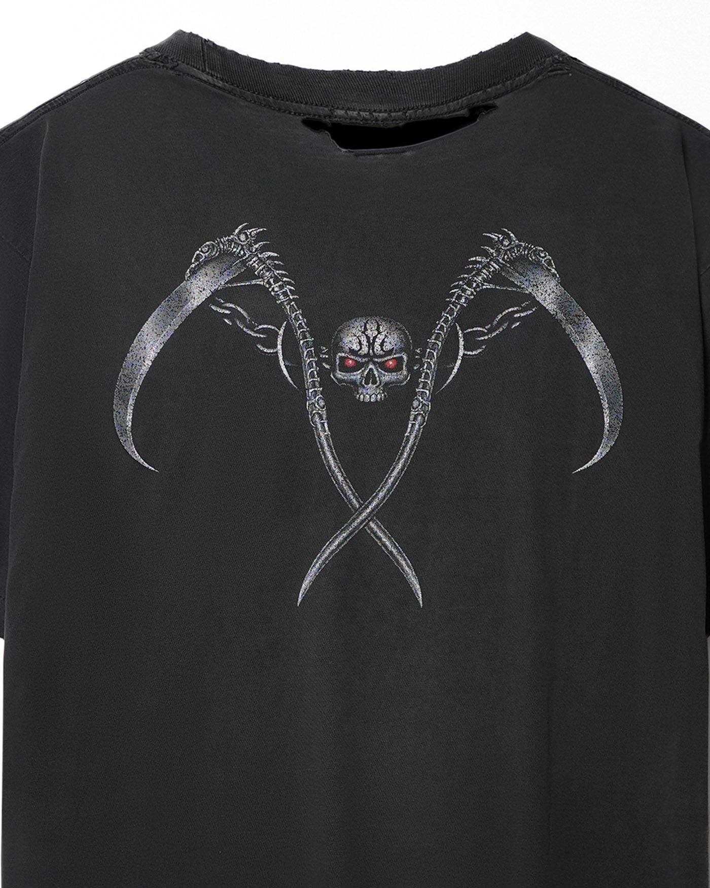 "GRIM REAPER" BLACK FADED DISTRESSED REVERSIBLE T-SHIRT